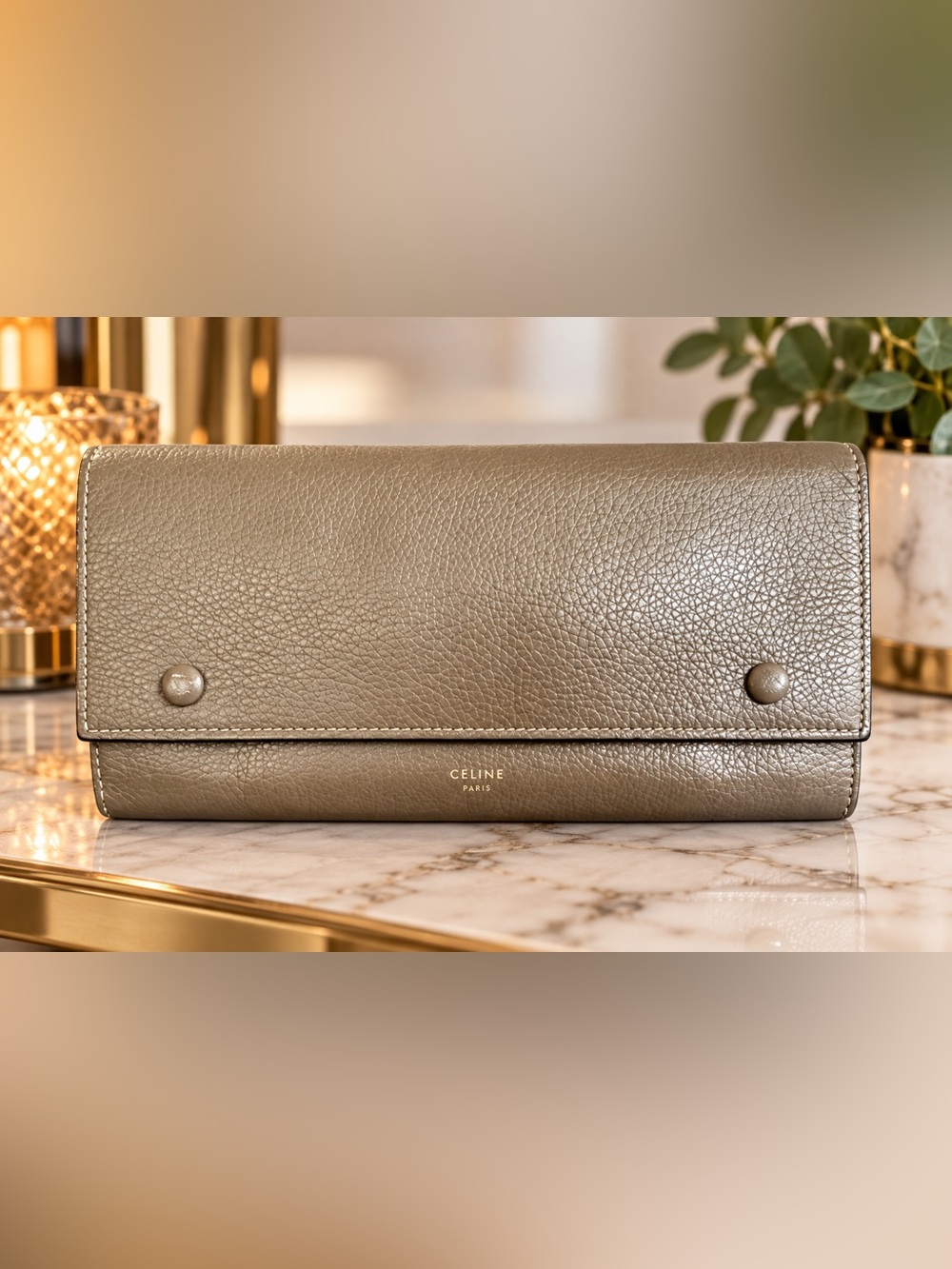 CELINE 2016 Leather Continental Wallet with Yellow Leather Interior Snap Closure